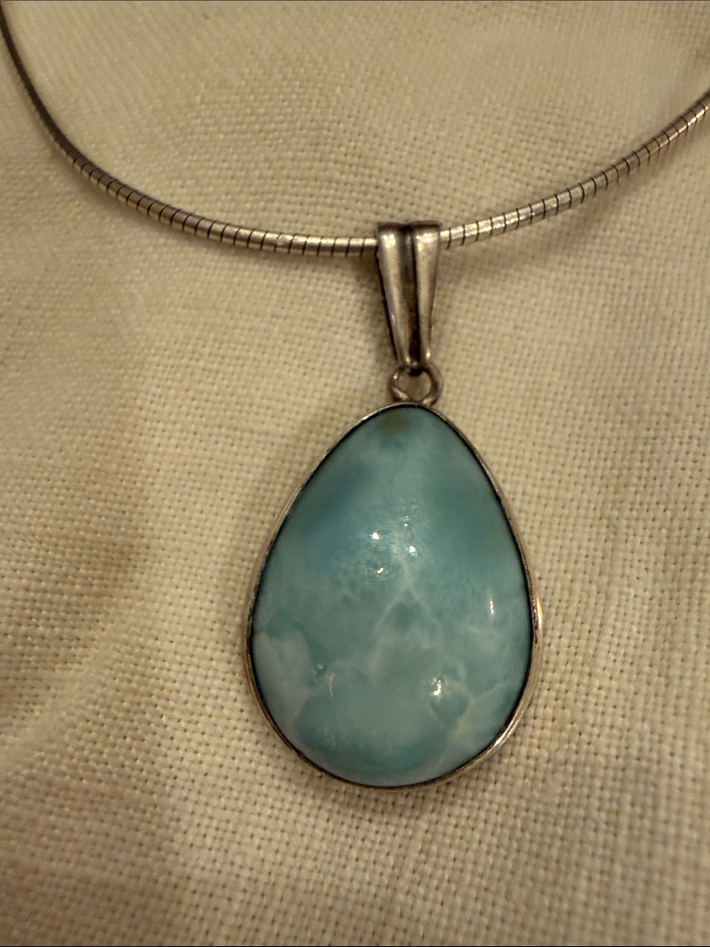 Sterling Silver Larimar Teardrop Pendant Necklace - Blue